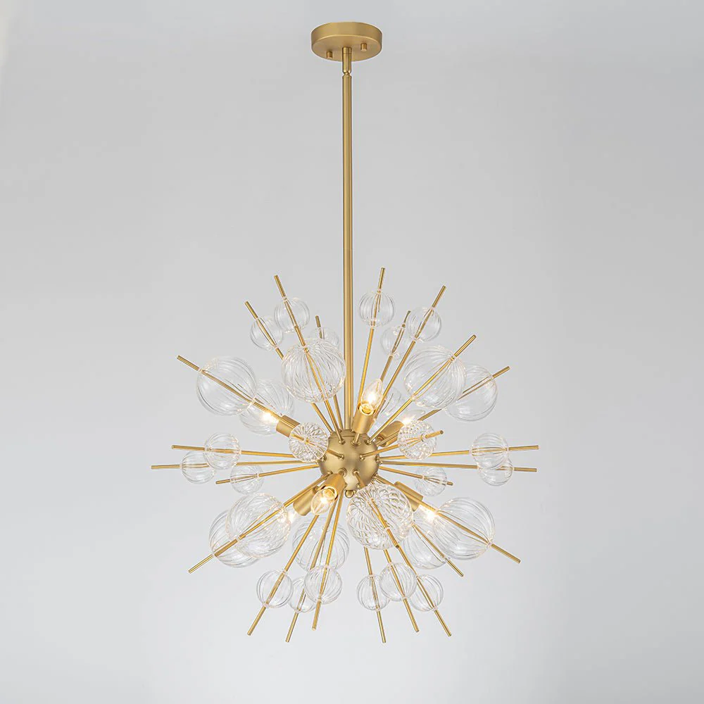 Brass Ribbed Glass Globe Bubble Sputnik Sunburst Chandelier - Image 4