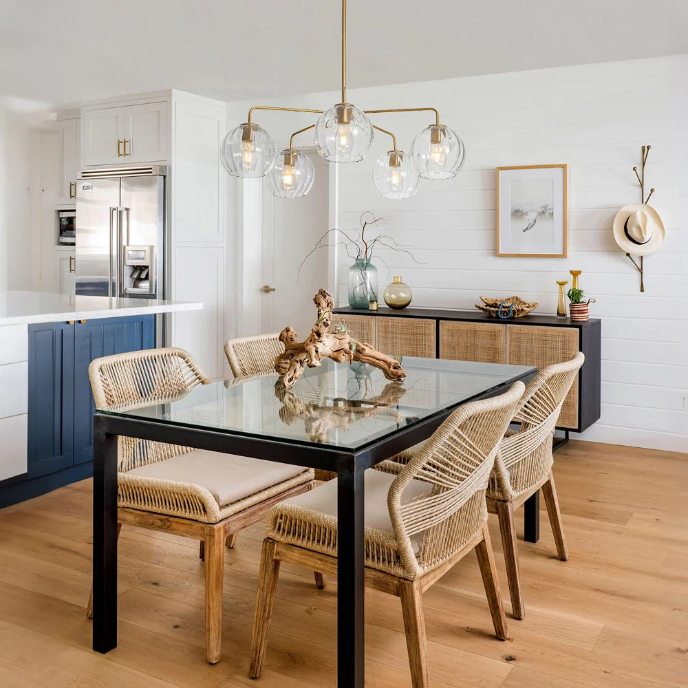 Brass Striped Ribbed Glass Globe 5-light Sputnik Chandelier - Image 2