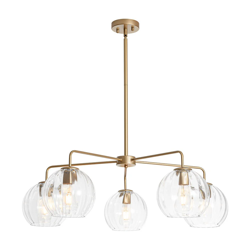 Brass Striped Ribbed Glass Globe 5-light Sputnik Chandelier - Image 3