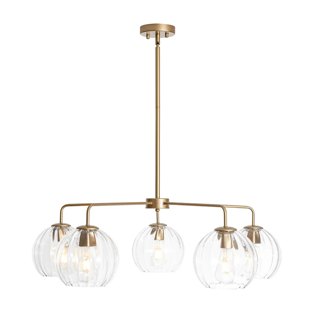 Brass Striped Ribbed Glass Globe 5-light Sputnik Chandelier - Image 4