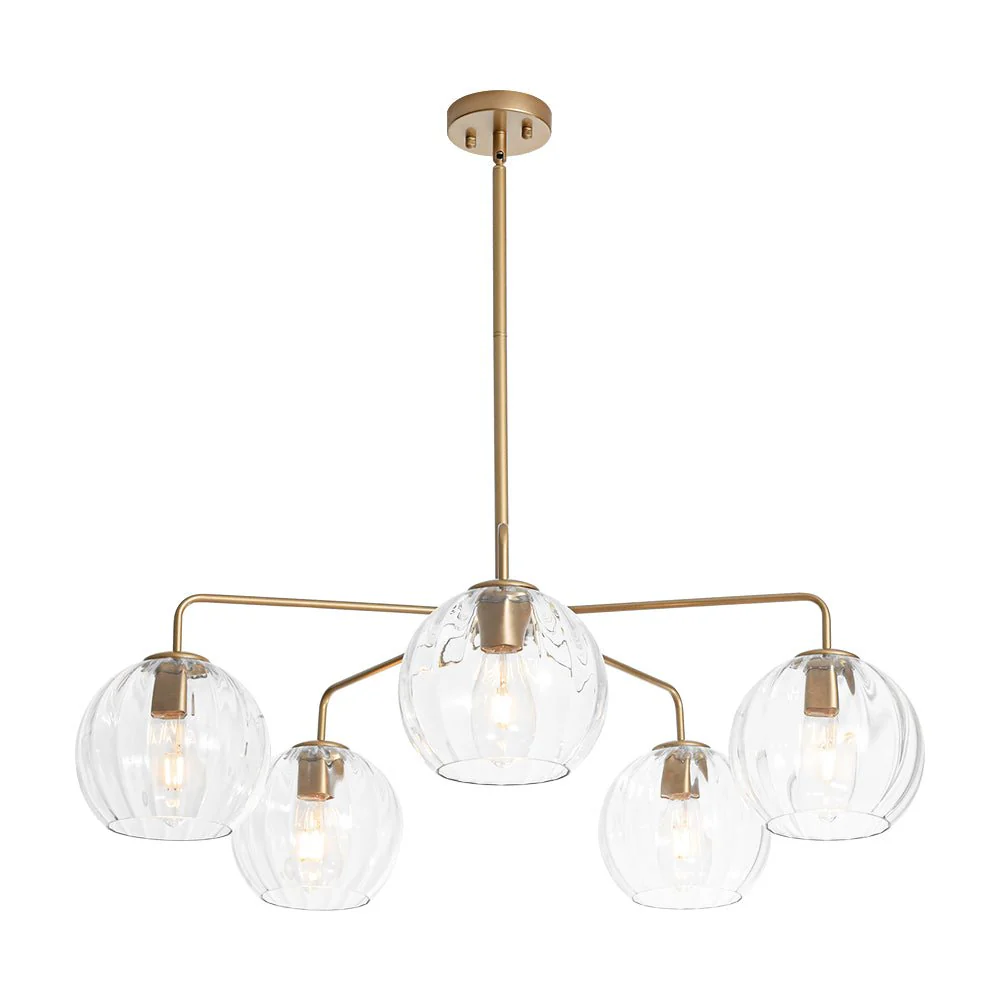 Brass Striped Ribbed Glass Globe 5-light Sputnik Chandelier - Image 6