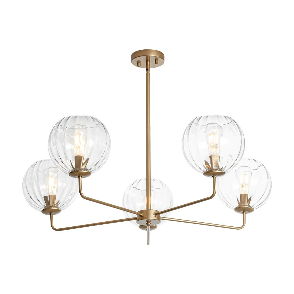 Brass Striped Ribbed Glass Globe 5-light Sputnik Chandelier - Image 7