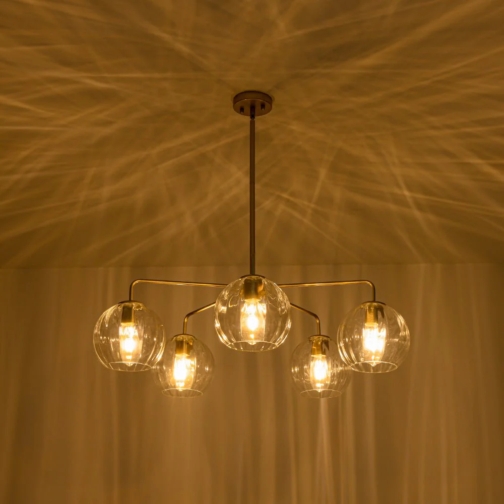 Brass Striped Ribbed Glass Globe 5-light Sputnik Chandelier - Image 9