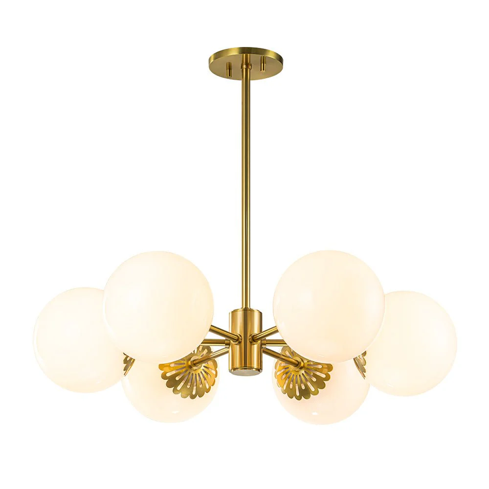 Brass Daisy Tiered Opal Glass Globe Sputnik Chandelier - Image 10