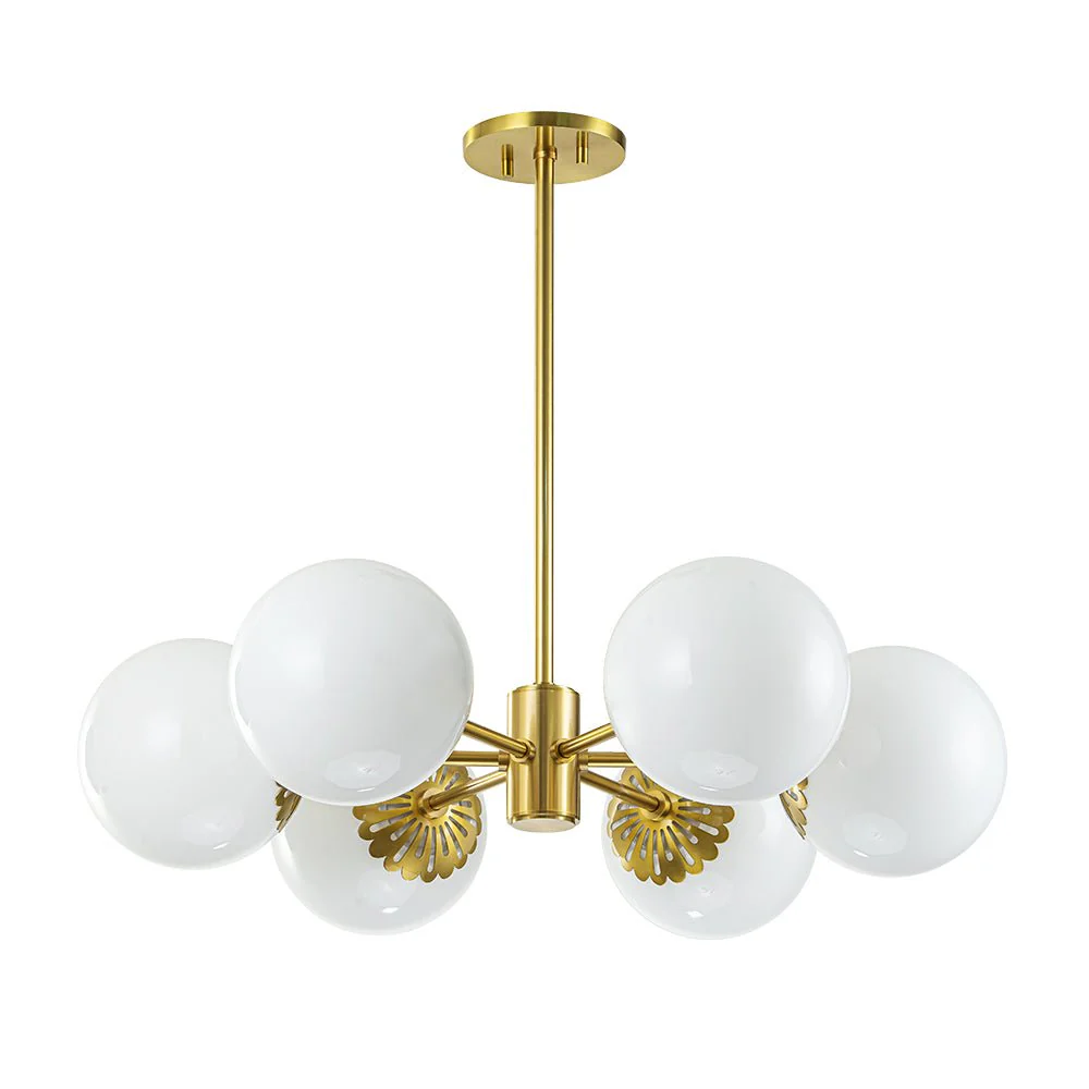 Brass Daisy Tiered Opal Glass Globe Sputnik Chandelier - Image 11
