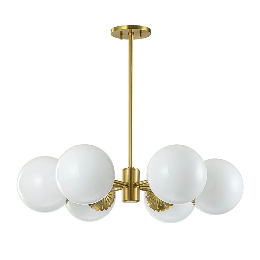 Brass Daisy Tiered Opal Glass Globe Sputnik Chandelier - Image 12