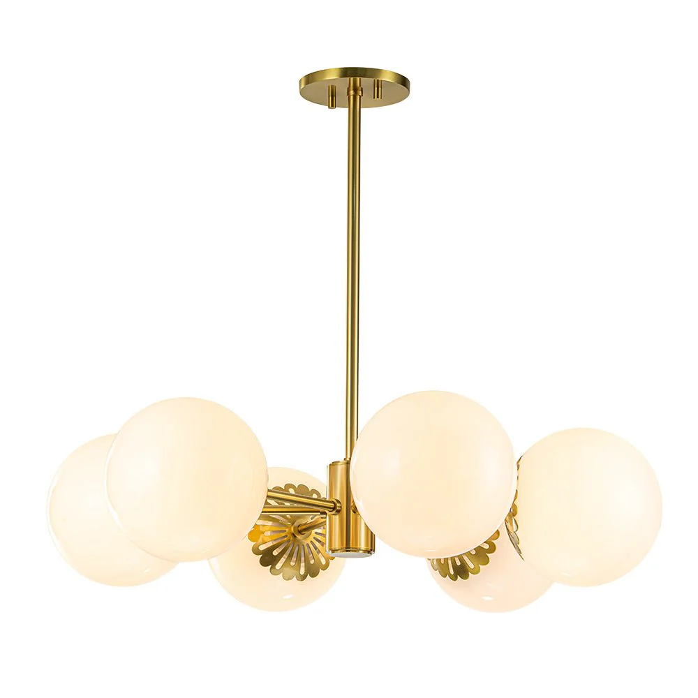 Brass Daisy Tiered Opal Glass Globe Sputnik Chandelier - Image 13