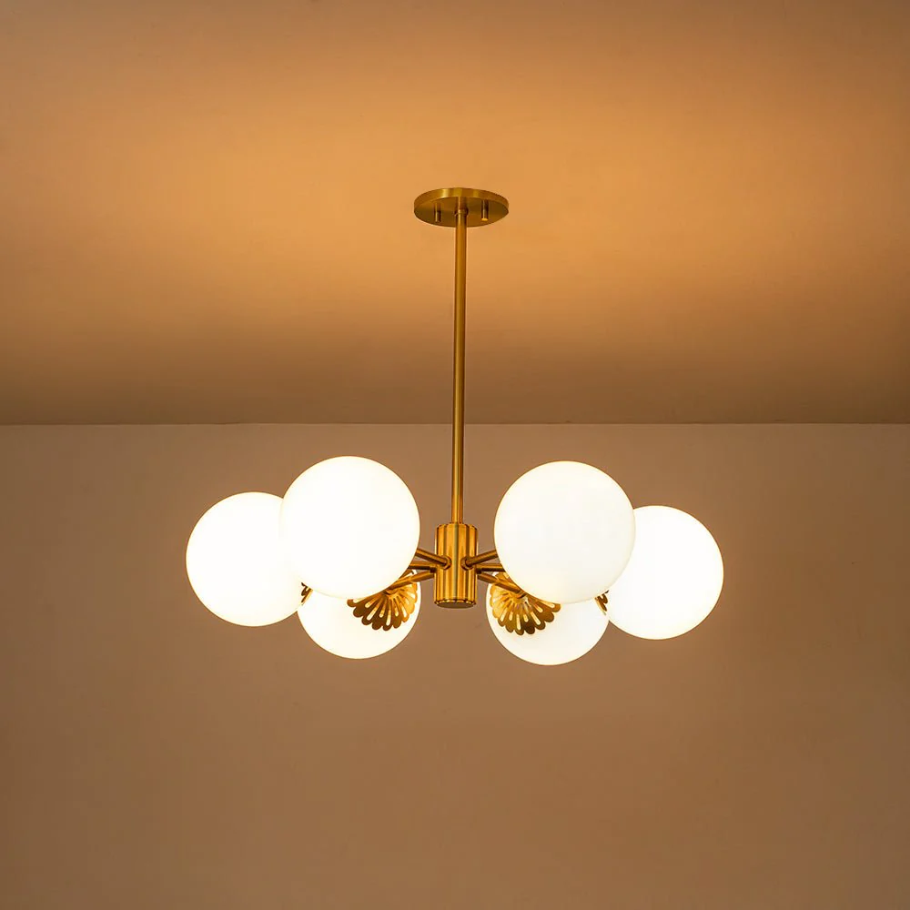 Brass Daisy Tiered Opal Glass Globe Sputnik Chandelier - Image 14