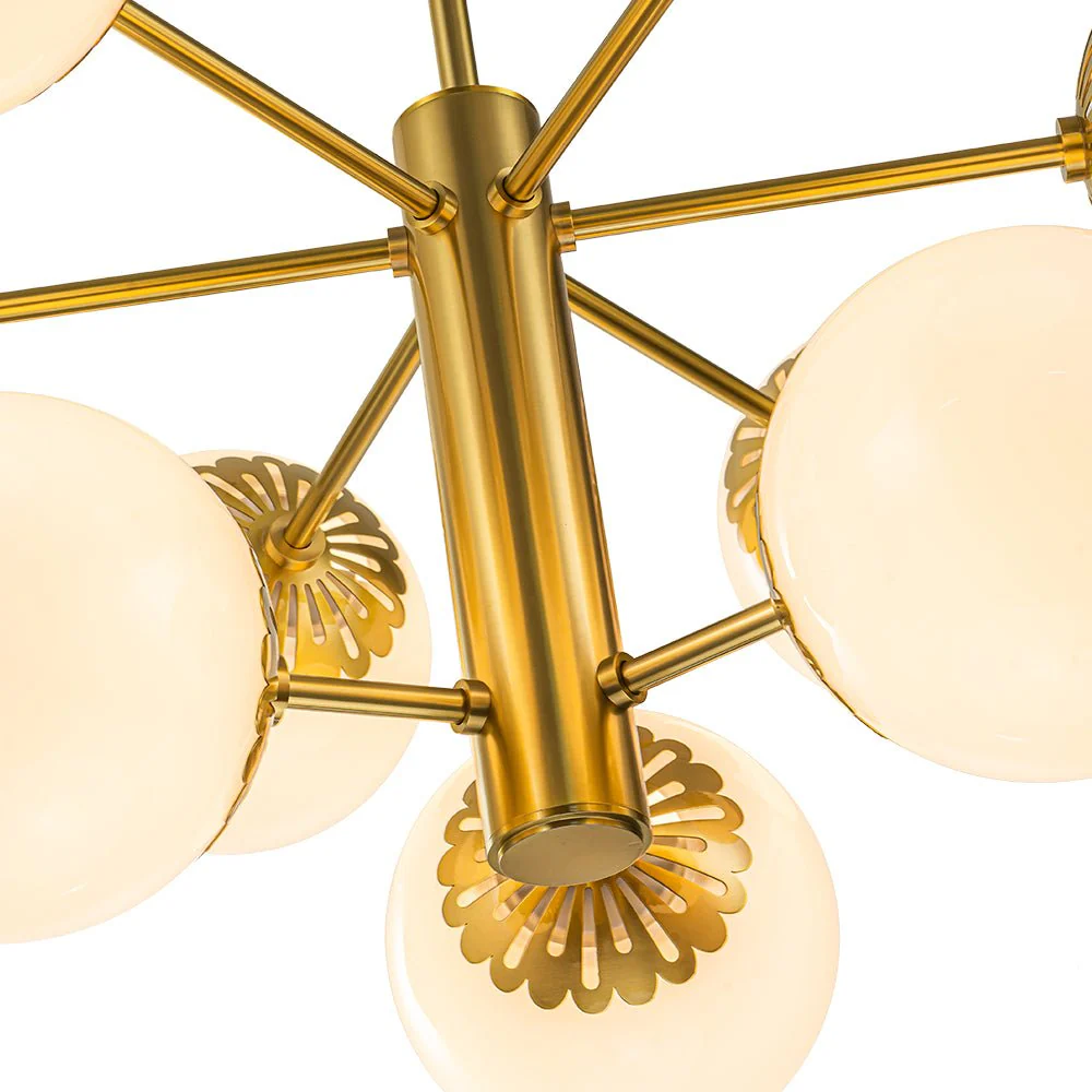 Brass Daisy Tiered Opal Glass Globe Sputnik Chandelier - Image 15