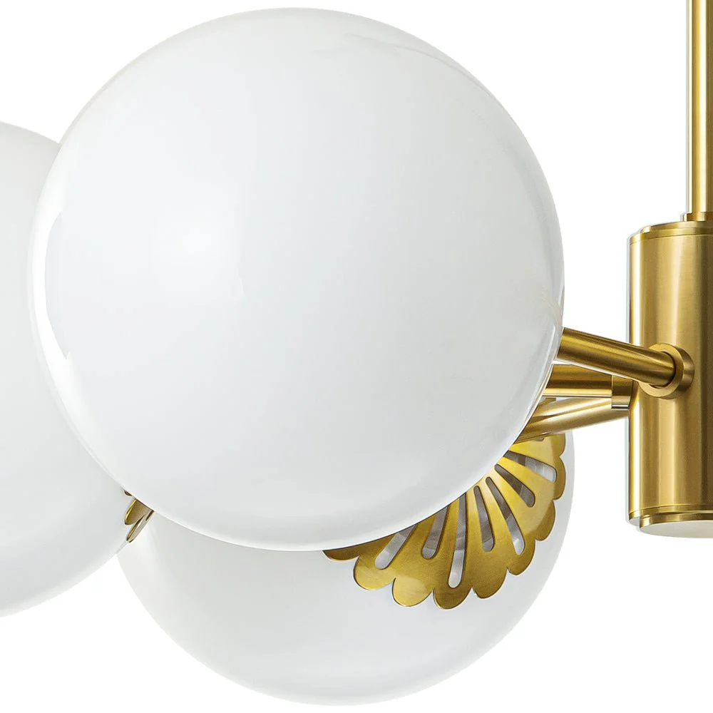 Brass Daisy Tiered Opal Glass Globe Sputnik Chandelier - Image 18