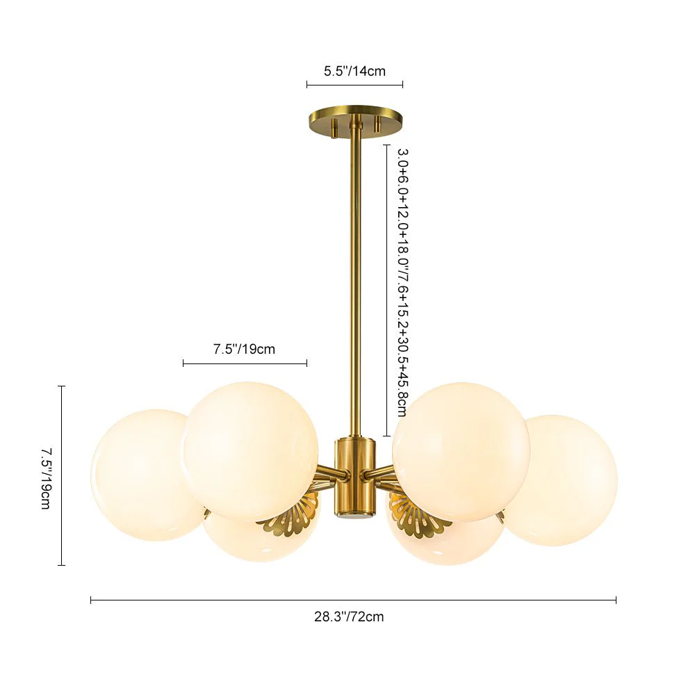 Brass Daisy Tiered Opal Glass Globe Sputnik Chandelier - Image 23