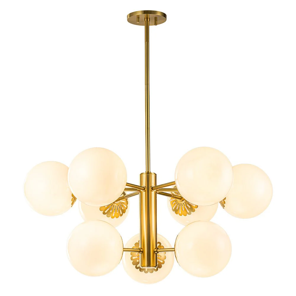 Brass Daisy Tiered Opal Glass Globe Sputnik Chandelier - Image 5