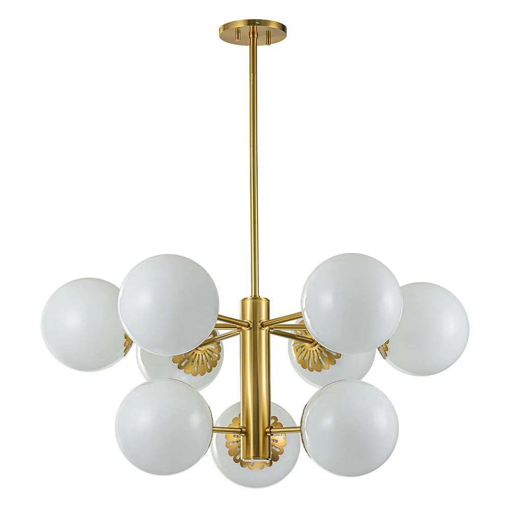 Brass Daisy Tiered Opal Glass Globe Sputnik Chandelier - Image 6