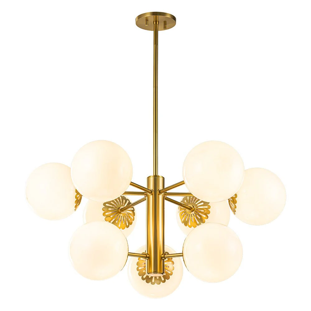 Brass Daisy Tiered Opal Glass Globe Sputnik Chandelier - Image 7