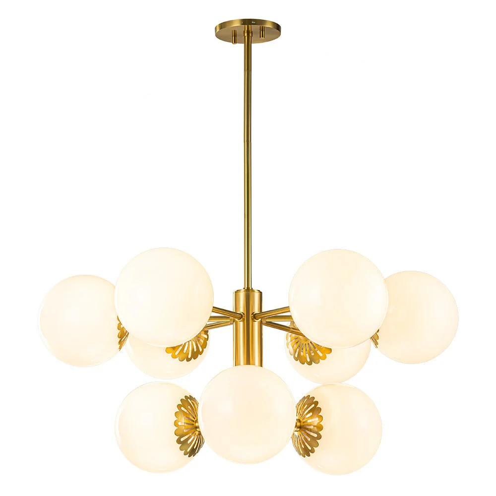 Brass Daisy Tiered Opal Glass Globe Sputnik Chandelier - Image 8