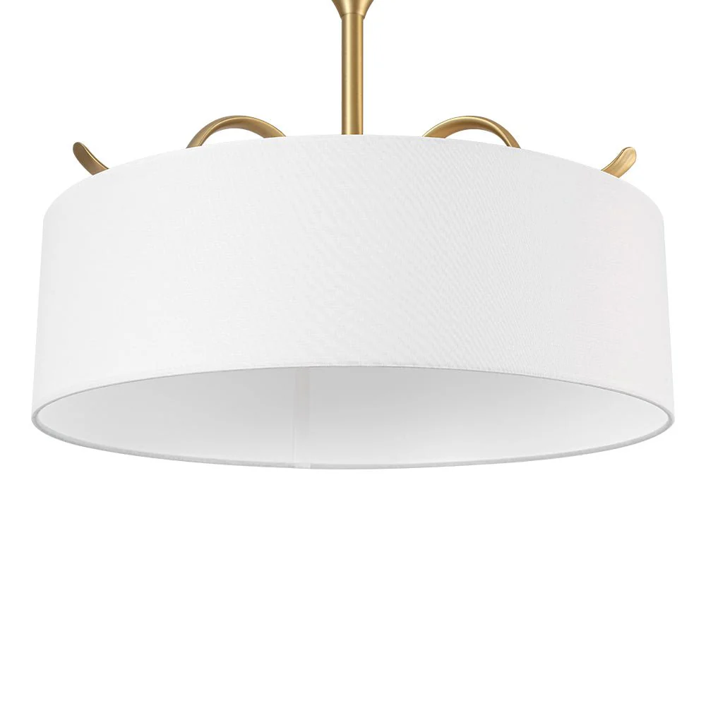Brass White Fabric Drum Cage Semi Flush Dual Mount Chandelier - Image 16