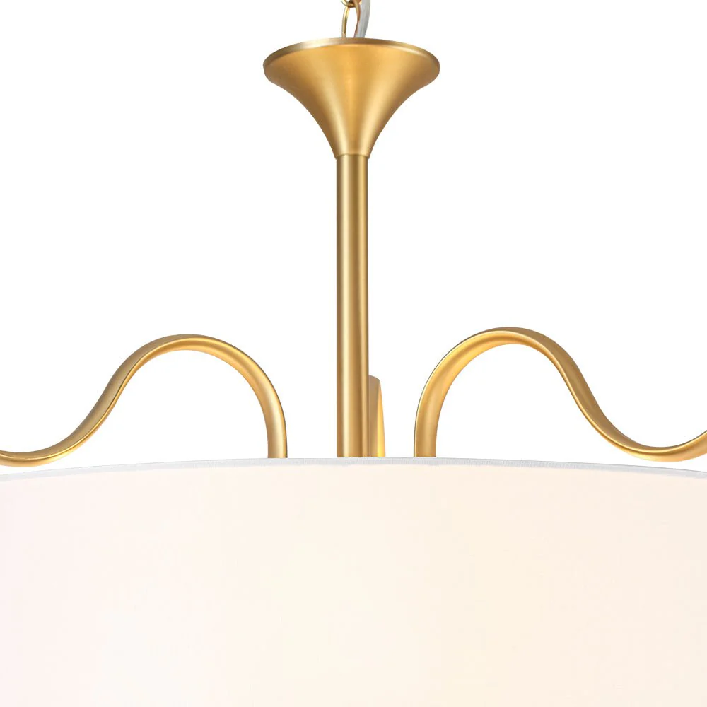 Brass White Fabric Drum Cage Semi Flush Dual Mount Chandelier - Image 17