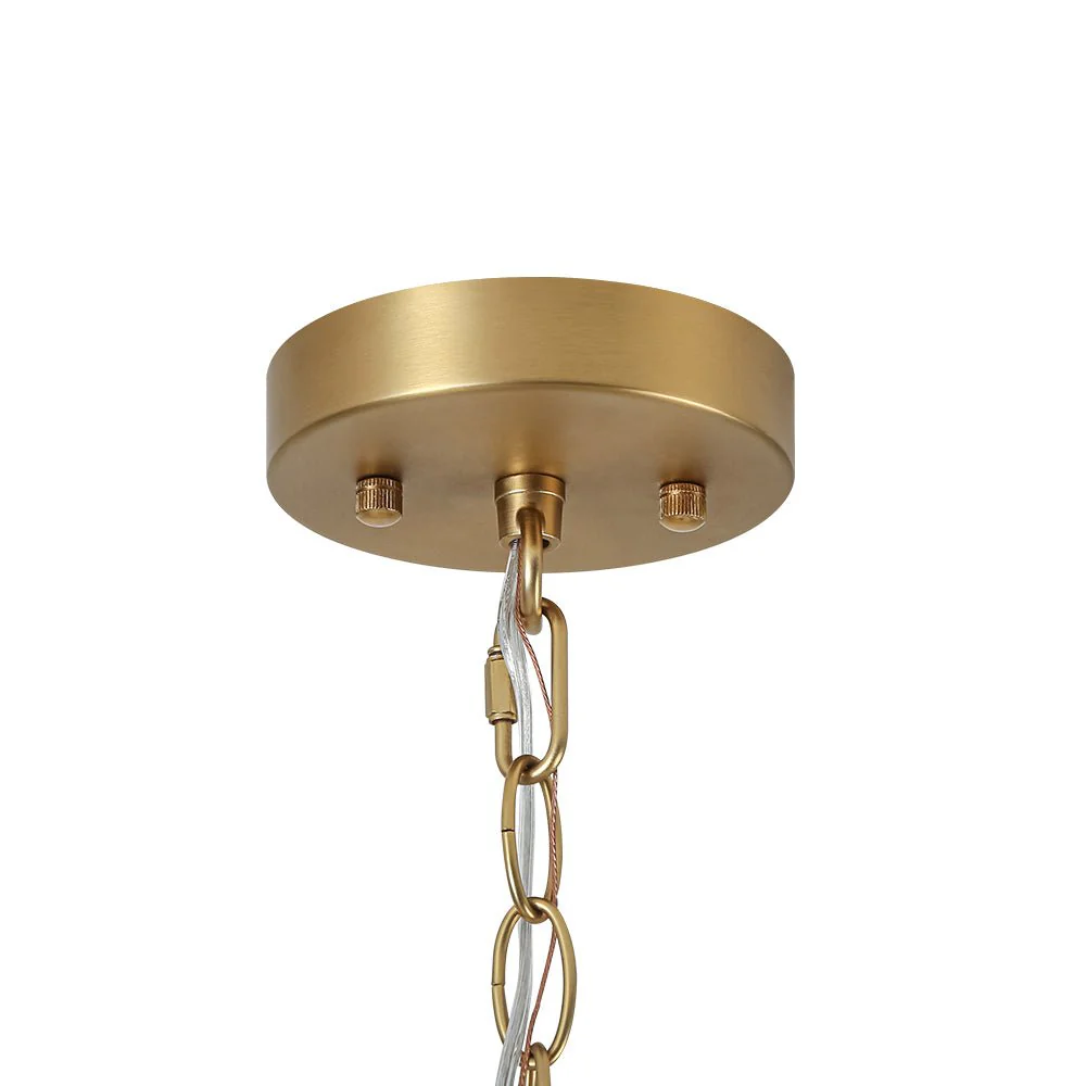 Brass White Fabric Drum Cage Semi Flush Dual Mount Chandelier - Image 18