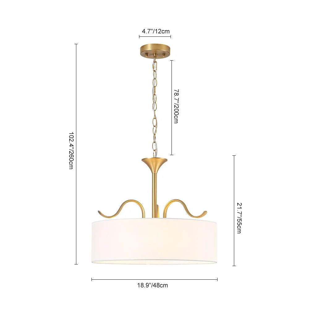 Brass White Fabric Drum Cage Semi Flush Dual Mount Chandelier - Image 3