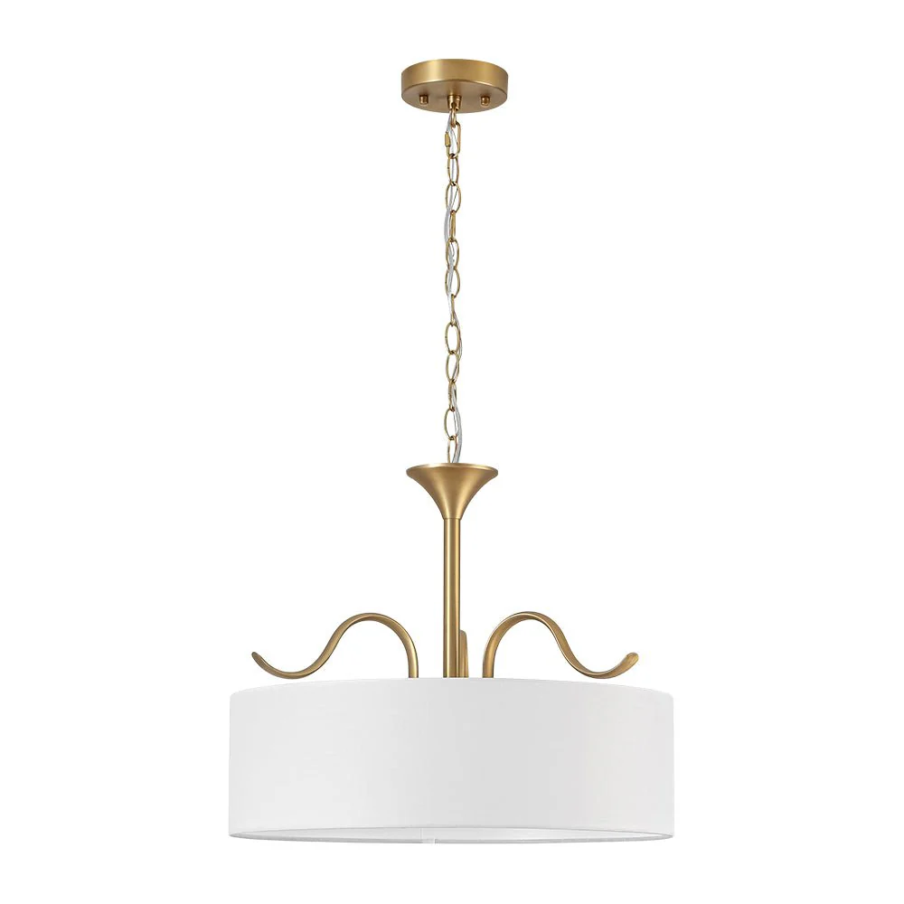 Brass White Fabric Drum Cage Semi Flush Dual Mount Chandelier - Image 4