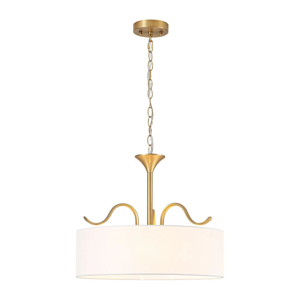 Brass White Fabric Drum Cage Semi Flush Dual Mount Chandelier - Image 5