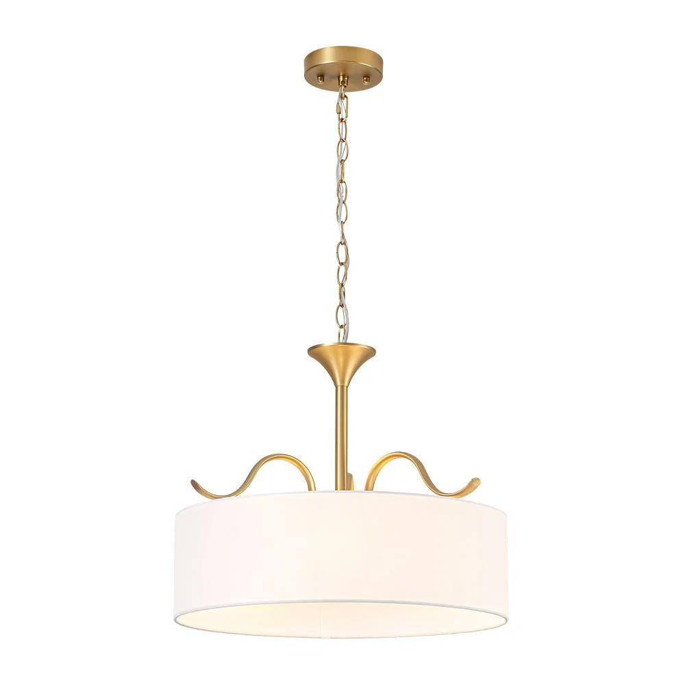 Brass White Fabric Drum Cage Semi Flush Dual Mount Chandelier - Image 6
