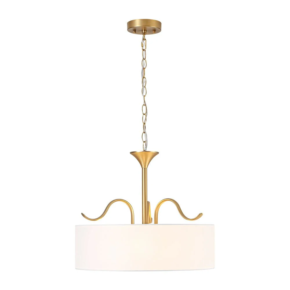 Brass White Fabric Drum Cage Semi Flush Dual Mount Chandelier - Image 7