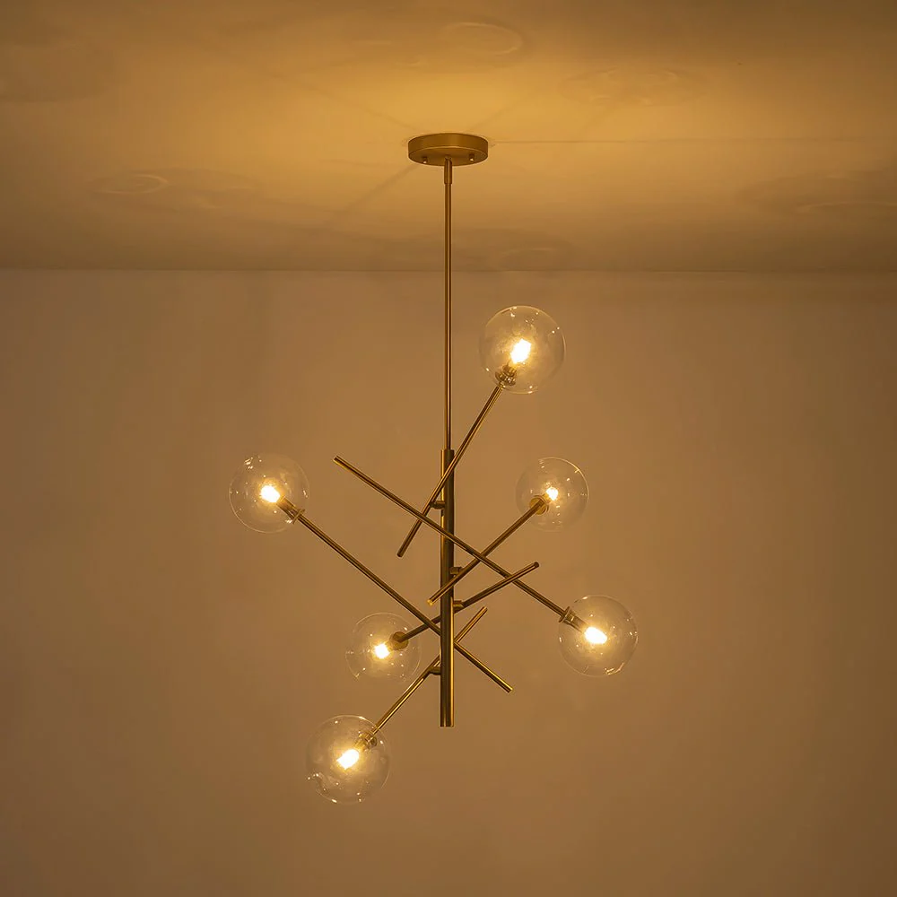Celestial Glass Globe Sputnik Chandelier - Adjustable Linear Arm - Image 16