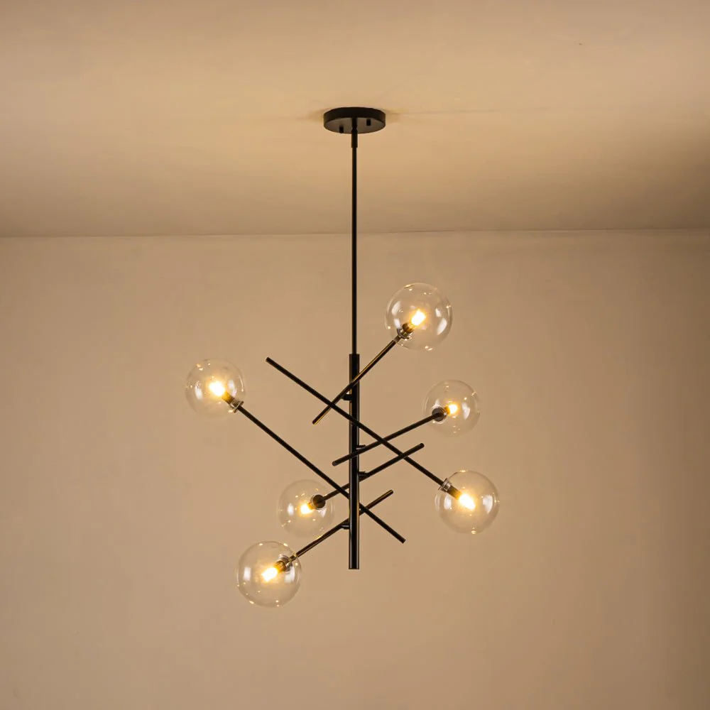 Celestial Glass Globe Sputnik Chandelier - Adjustable Linear Arm - Image 17