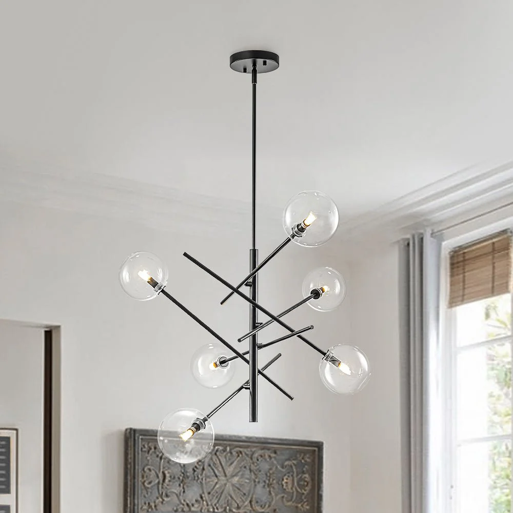 Celestial Glass Globe Sputnik Chandelier - Adjustable Linear Arm - Image 3