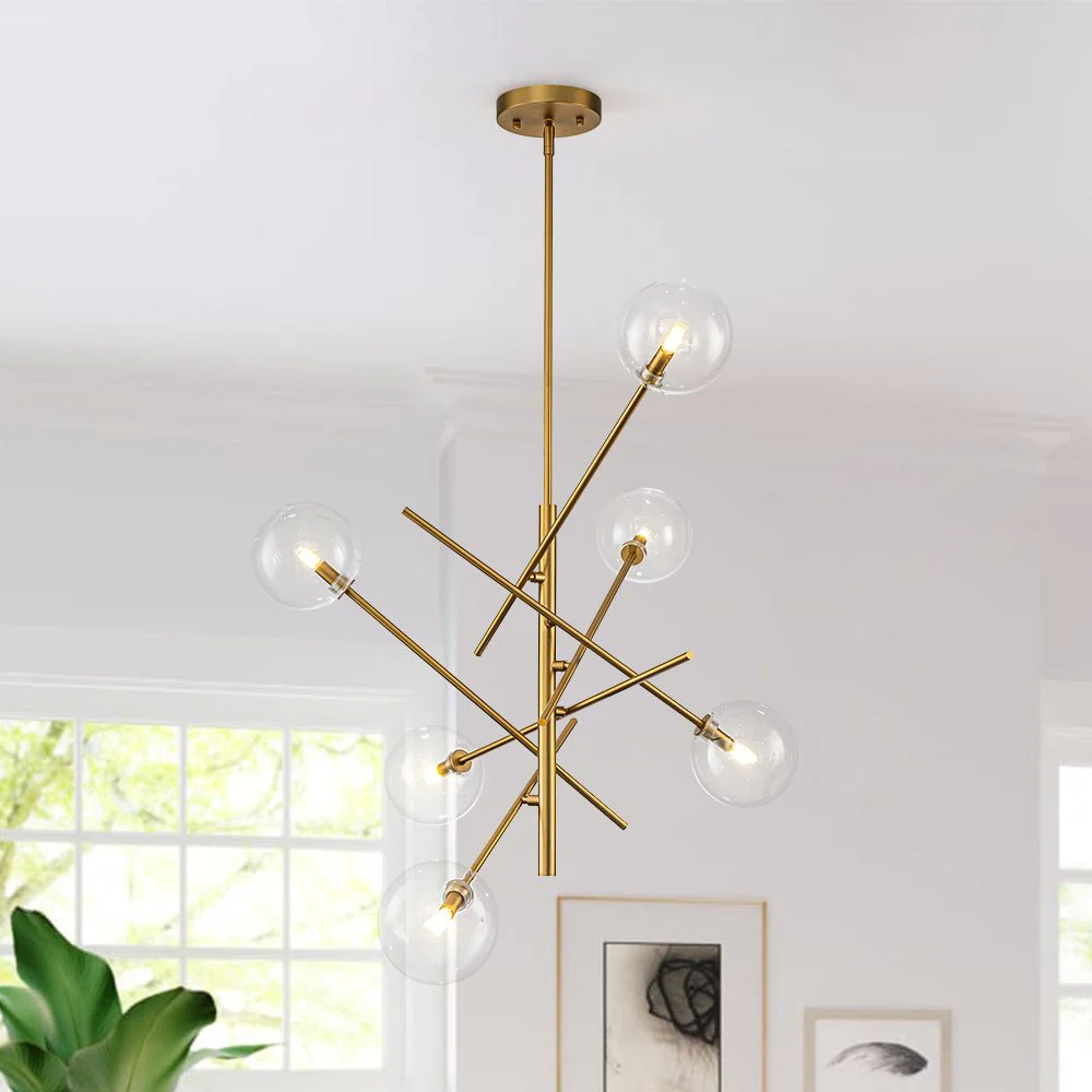 Celestial Glass Globe Sputnik Chandelier - Adjustable Linear Arm - Image 4