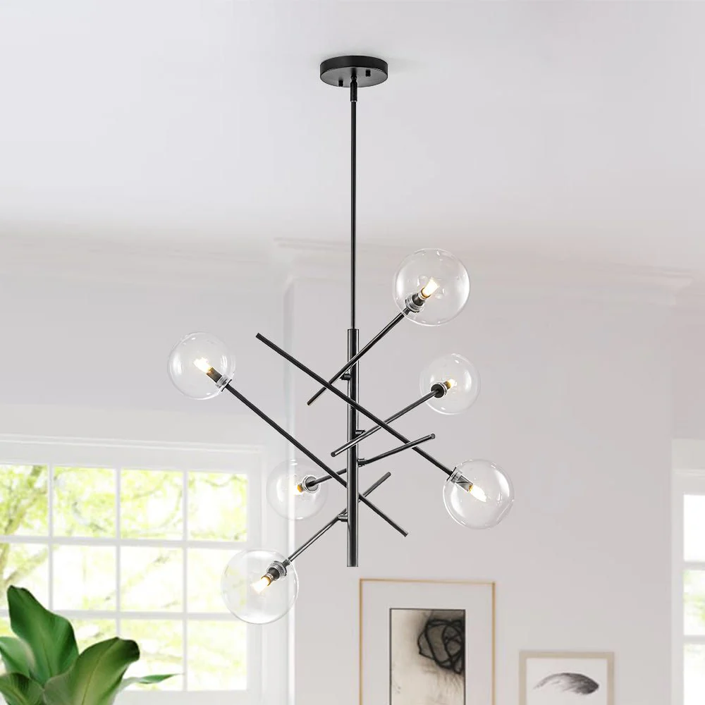 Celestial Glass Globe Sputnik Chandelier - Adjustable Linear Arm - Image 5