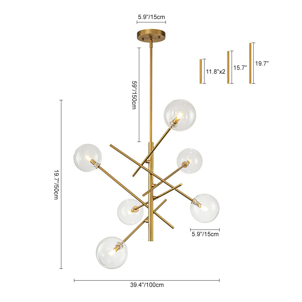 Celestial Glass Globe Sputnik Chandelier - Adjustable Linear Arm - Image 7
