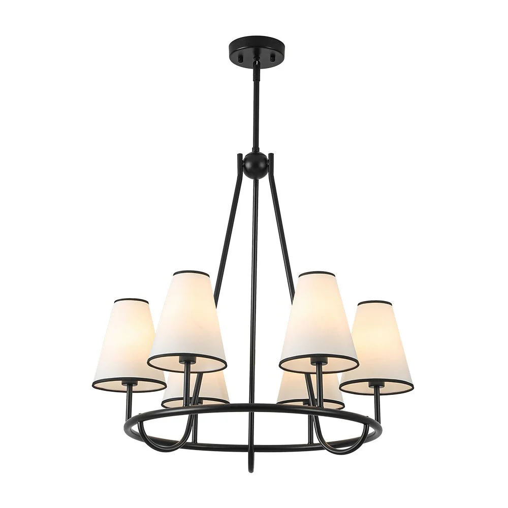 Classic 6-Light Fabric Conical Shade Wheel Chandelier - Image 4