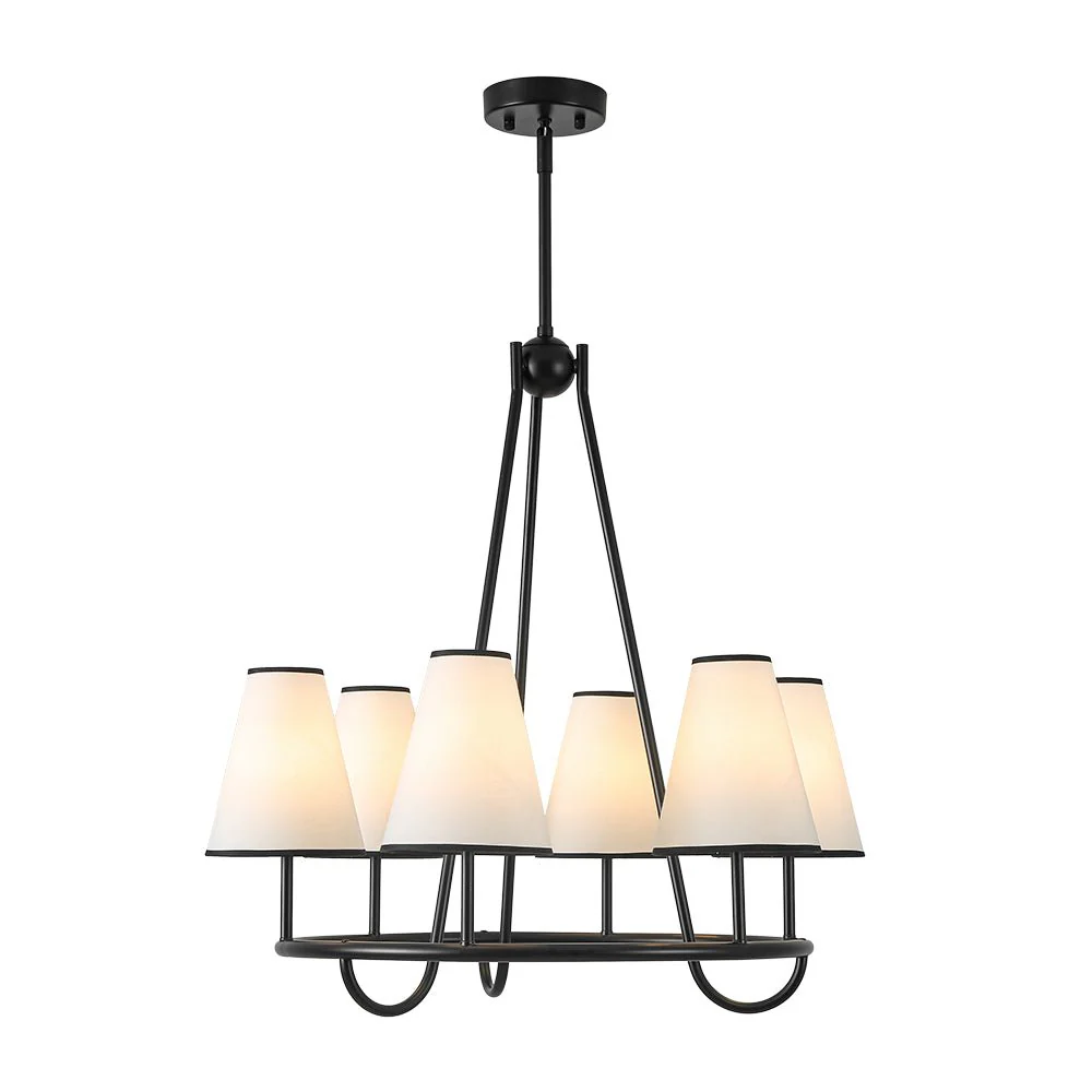 Classic 6-Light Fabric Conical Shade Wheel Chandelier - Image 6