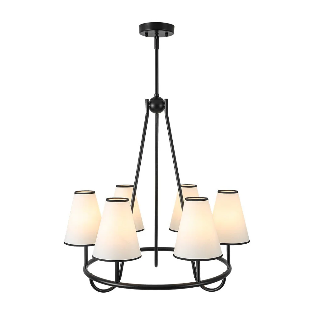 Classic 6-Light Fabric Conical Shade Wheel Chandelier - Image 7