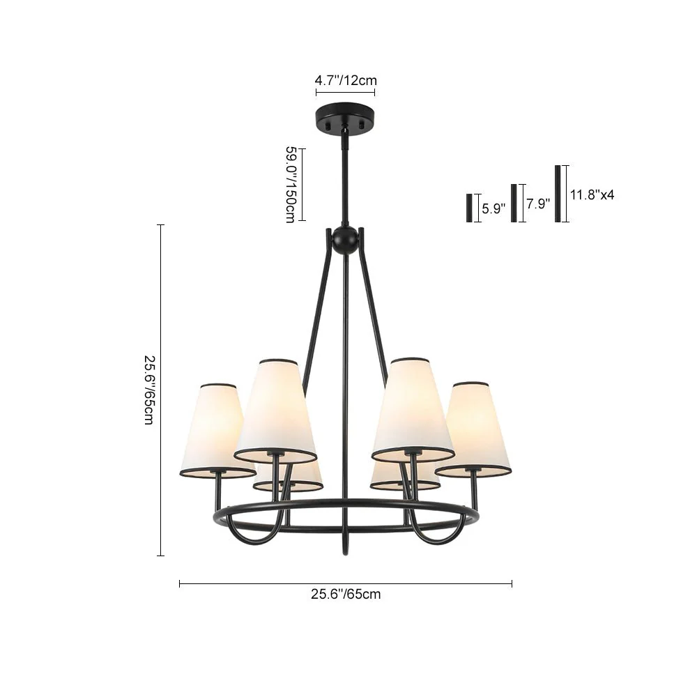 Classic 6-Light Fabric Conical Shade Wheel Chandelier - Image 8