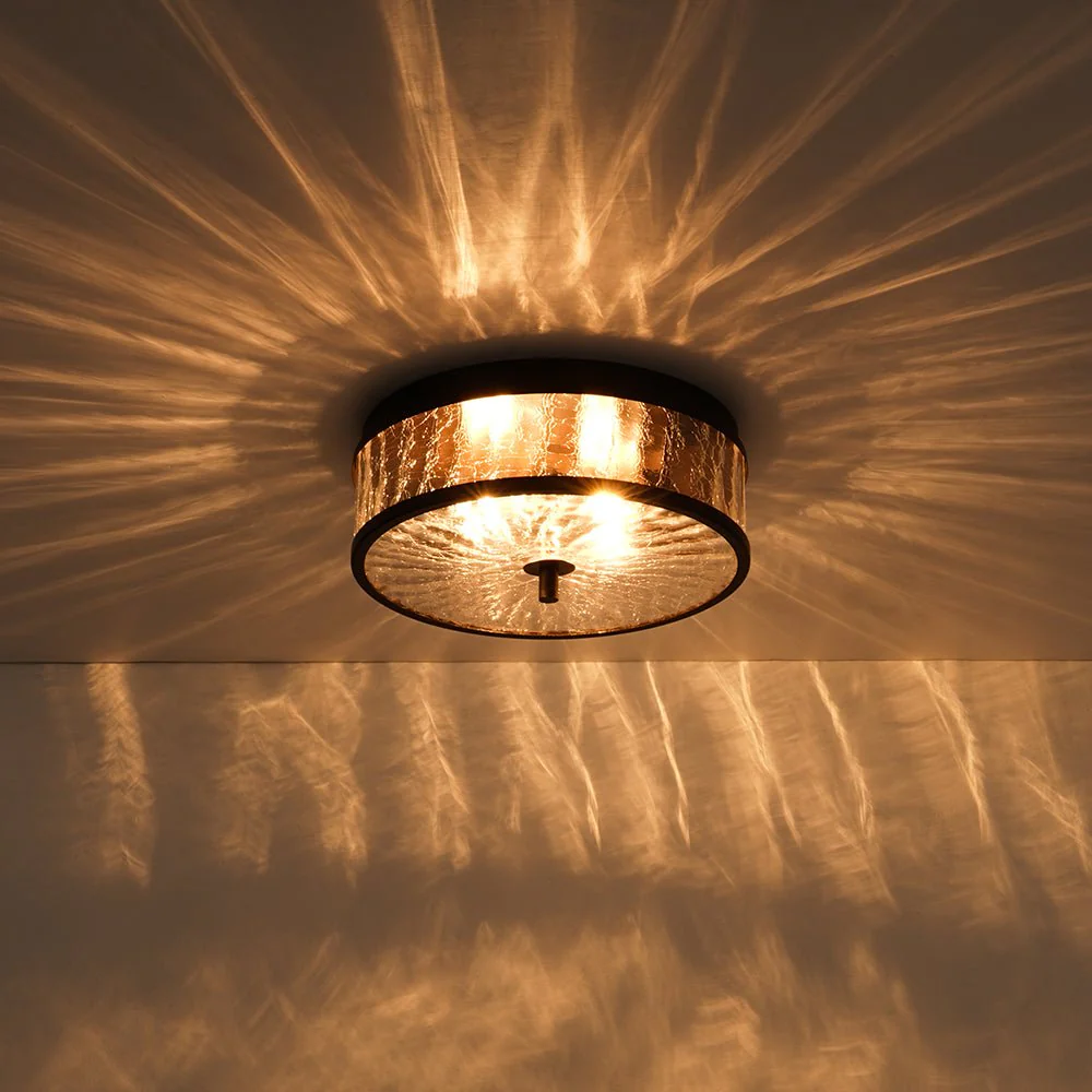 Clear Crackled Glass Drum Flush Mount Light - Image 3