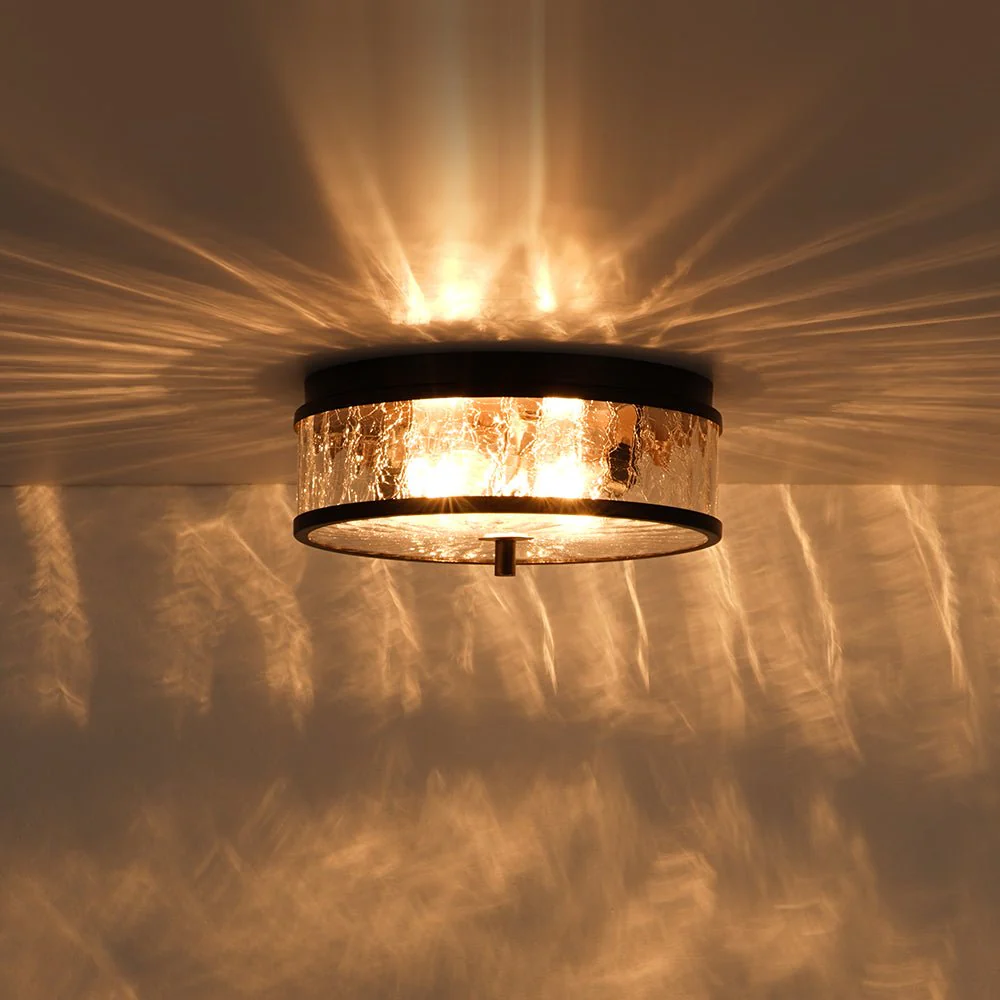 Clear Crackled Glass Drum Flush Mount Light - Image 4