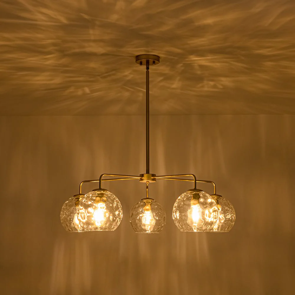 Clear Hammered Glass Globe 5-light Round Sputnik Chandelier - Image 7