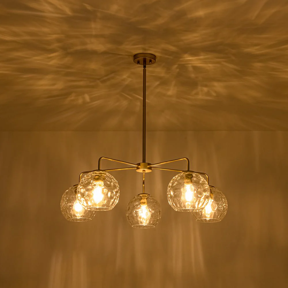 Clear Hammered Glass Globe 5-light Round Sputnik Chandelier - Image 8