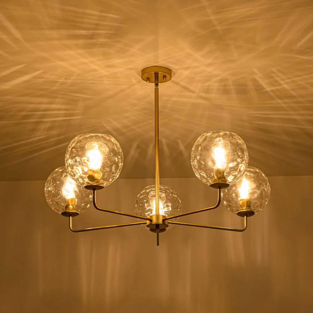 Clear Hammered Glass Globe 5-light Round Sputnik Chandelier - Image 9