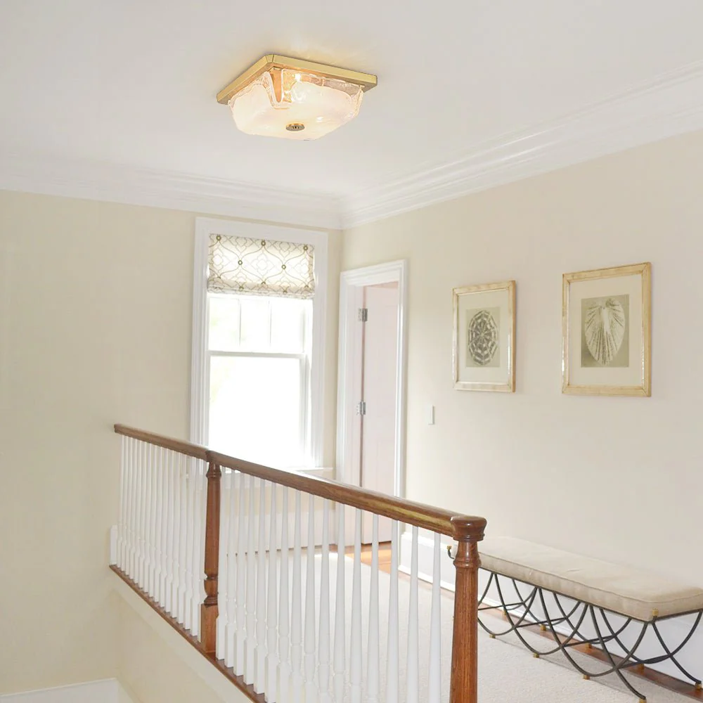 Cloudy White Glazed Glass Square Flush Mount Ceiling Light - Image 2