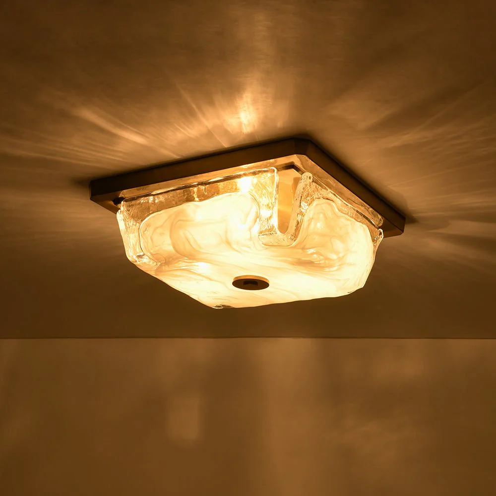 Cloudy White Glazed Glass Square Flush Mount Ceiling Light - Image 8