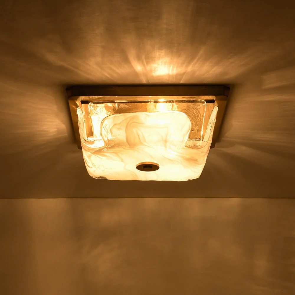 Cloudy White Glazed Glass Square Flush Mount Ceiling Light - Image 9