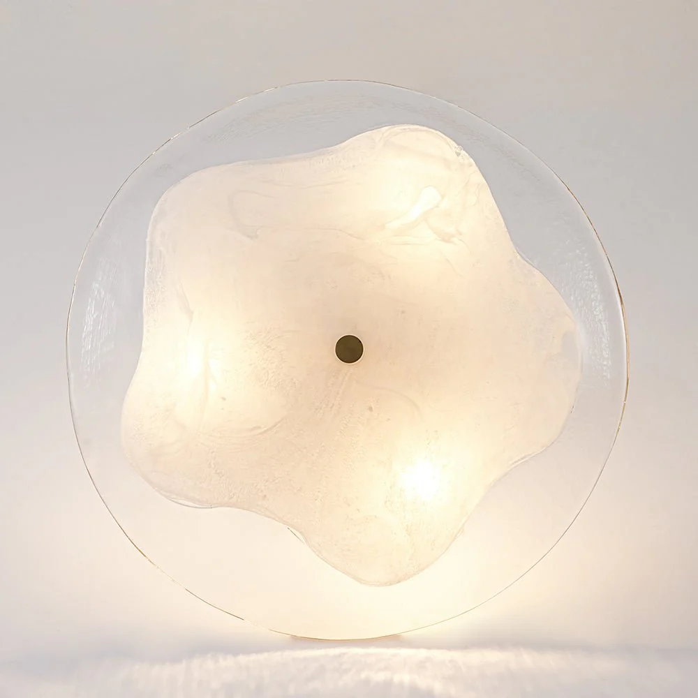 Cloudy Style Textured Glass Shallow Bowl Round Semi Flush Mount - Image 11