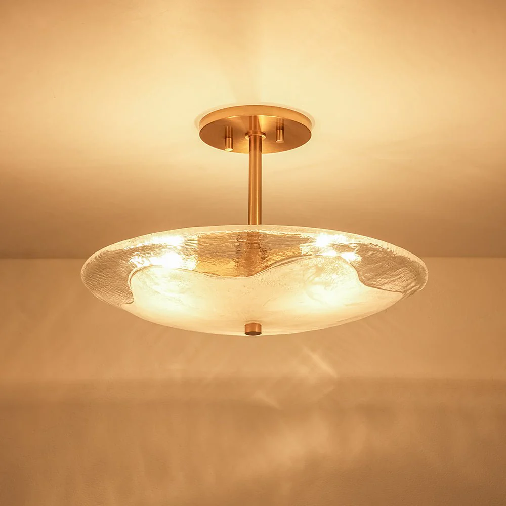 Cloudy Style Textured Glass Shallow Bowl Round Semi Flush Mount - Image 12