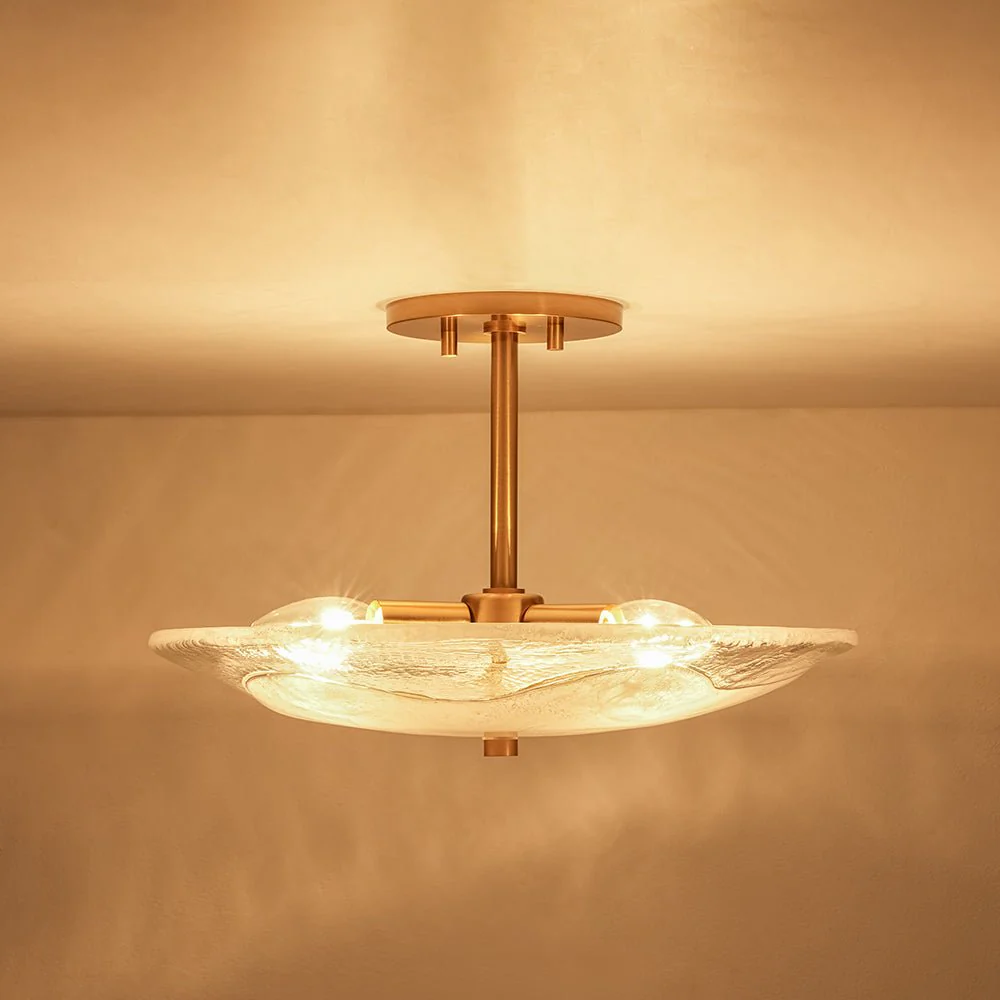 Cloudy Style Textured Glass Shallow Bowl Round Semi Flush Mount - Image 13