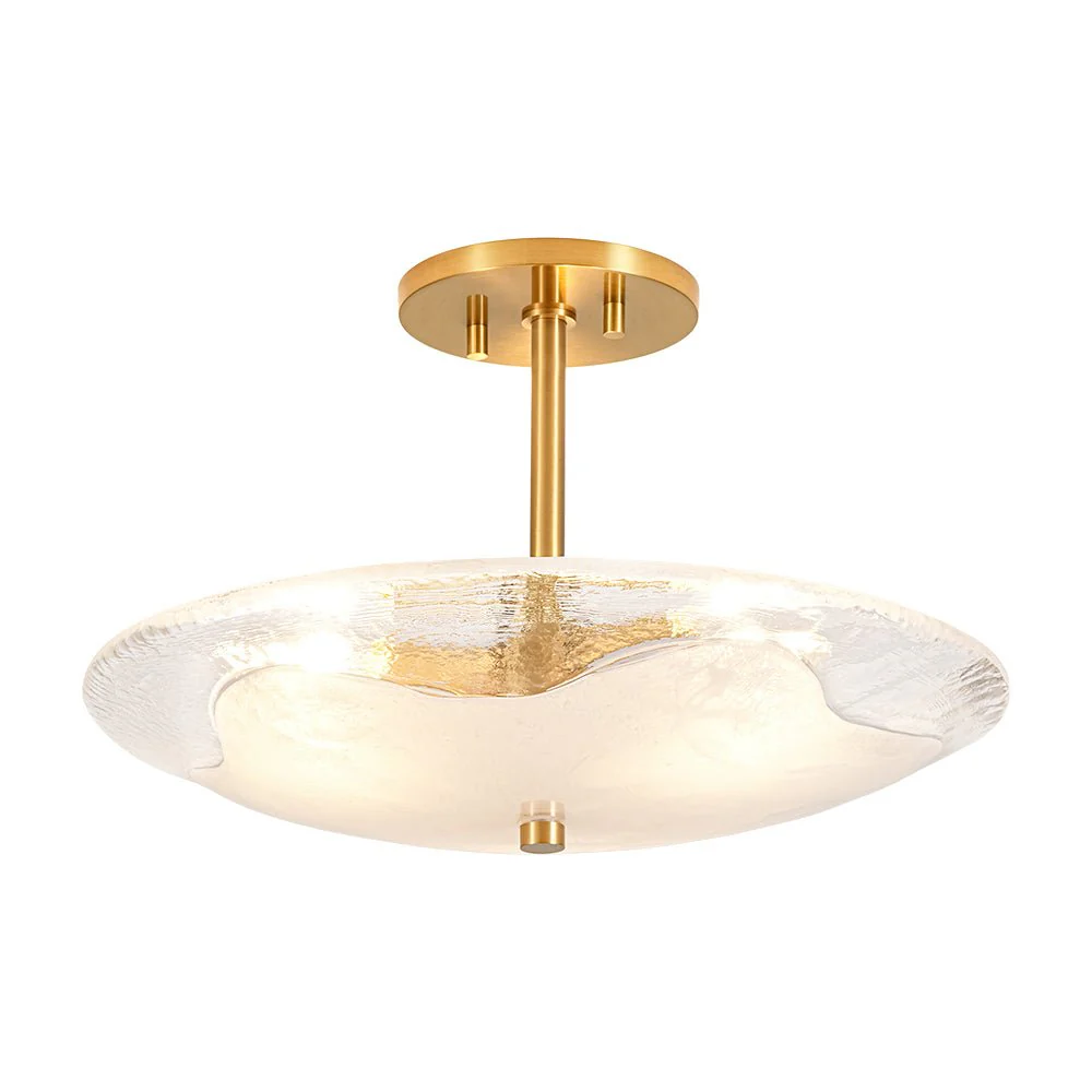 Cloudy Style Textured Glass Shallow Bowl Round Semi Flush Mount - Image 3