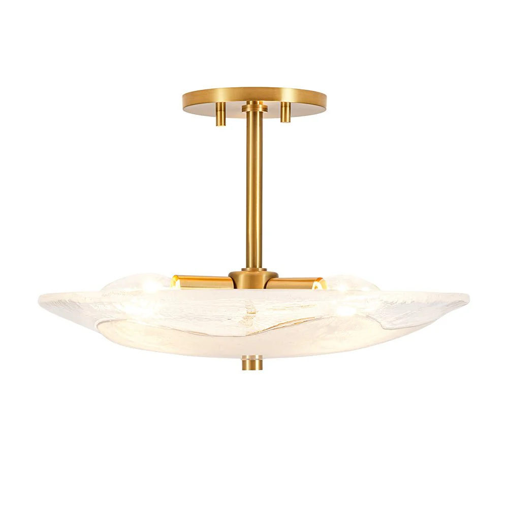 Cloudy Style Textured Glass Shallow Bowl Round Semi Flush Mount - Image 5